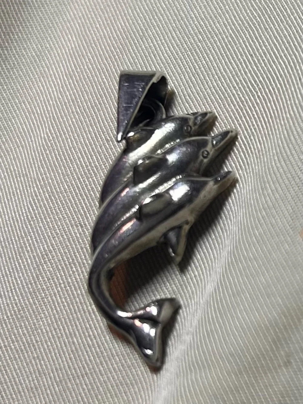 Sterling Silver Triple Dolphin Pendant - Silver